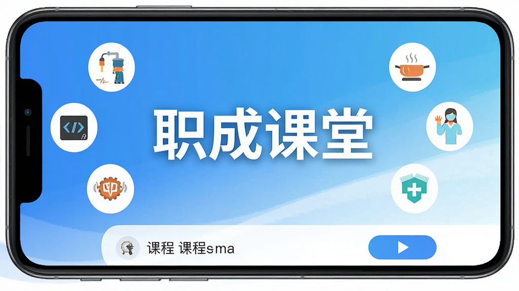 һ���������ֻ���Ļ���棬��Ļ������ʾ��ְ�ɿ��á��ĸ����֣����������׽���ɫ����Χ�����Ÿ���ְҵ����ͼ����繤����������̡���⿡������ȣ������·��пγ��б��Ͳ��Ű�ť�����������ִ������ʸɾ��������޶���Ԫ��