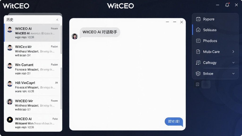 WitCEO AI���ܶԻ���������������չʾ�����������Ǽ�������Ի����������ʷ�Ự�б����Ҳ���ʾ���ܲ����������Ϊ��ɫ���������岼����ˬ��������WitCEOƷ�Ʊ�ʶ�����ʸɾ��޶���Ԫ��