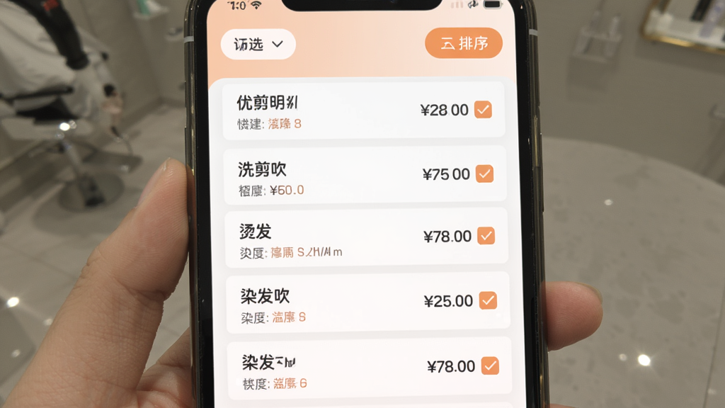 �ż�APP�۸���ϸҳ�棬�ֻ���Ļ��ʾϴ�������̷���Ⱦ���ȷ�����Ŀ�б��Ͷ�Ӧ�۸�ÿ����Ŀ�Ա��й�ѡͼ�꣬������ɸѡ������ť�������ˬ���԰�ɫ��ǳ��ɫΪ�����������������ʸɾ��޶���Ԫ��