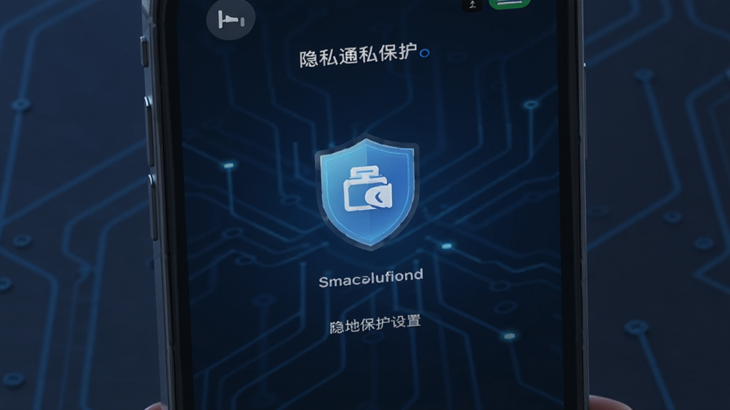 超级通话记录 隐私保护设置界面 显示本地存储图标 盾牌标志 背景是深蓝色 风格科技感 画质清晰