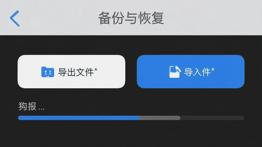超级通话记录 备份与恢复界面 显示导出文件和导入文件按钮 进度条 手机图标 风格简洁 画质干净