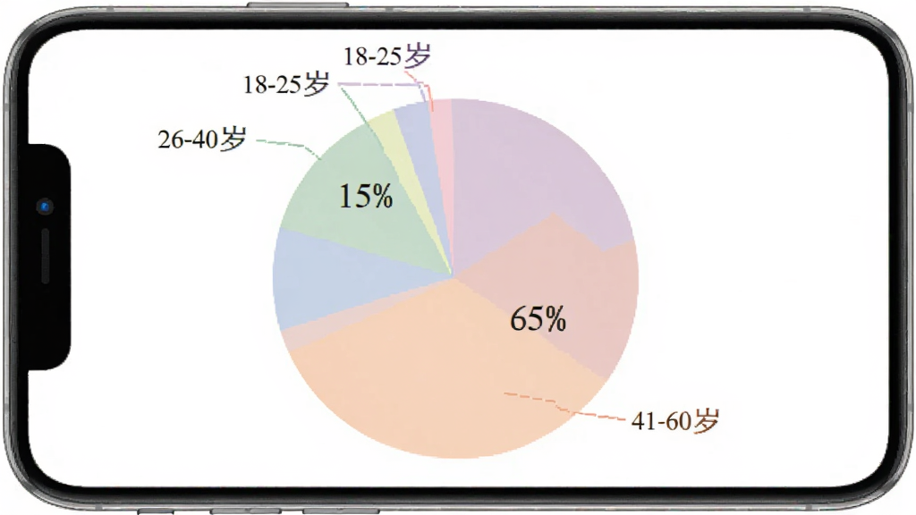 超级通话记录 用户年龄分布饼状图 18-25岁占15% 26-40岁占45% 41-60岁占40% 配色柔和 数据清晰 风格简洁
