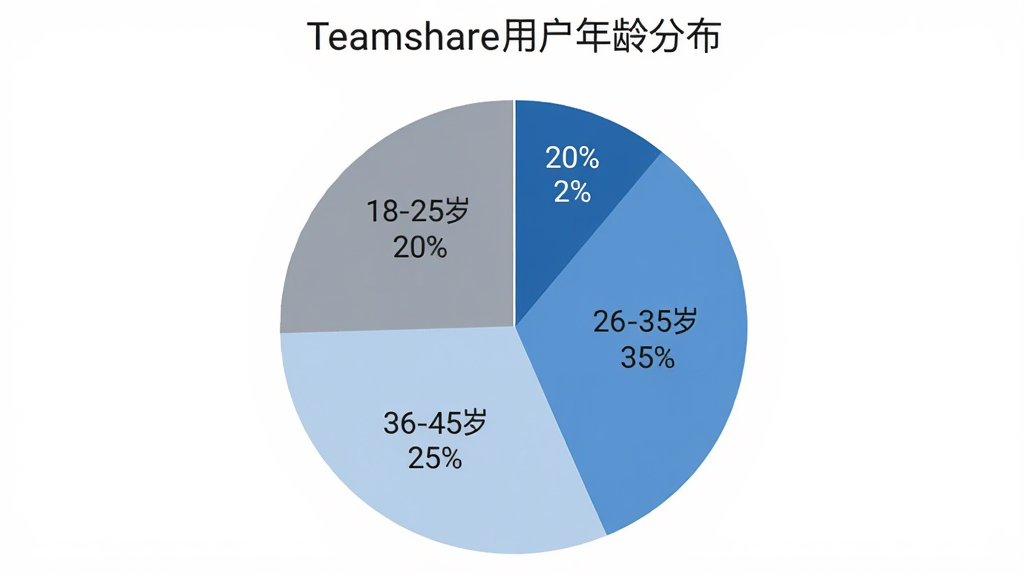 Teamshare �û�����ֲ���״ͼ��ͼ��չʾ18-25��ռ��20%��26-35��ռ��35%��36-45��ռ��25%��46-60��ռ��20%��ʹ�ò�ͬ��ǳ����ɫ�ͻ�ɫ���ָ�������ÿ��������ע��������Ͱٷֱȣ�ͼ������Ϊ