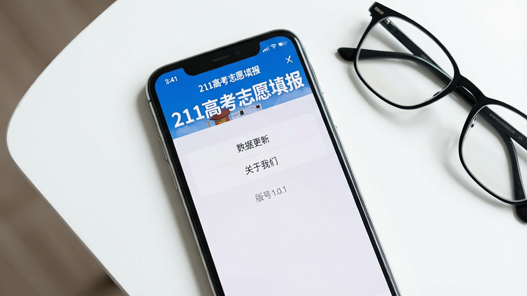 һ���ֻ���Ļ��ʾ��211�߿�־Ը���APP������ҳ�棬��Ļ�Ϸ�д�С�211�߿�־Ը����������м��С����ݸ��¡��͡��������ǡ�����ѡ��·��а汾��1.0.1�������Ǽ��İ�ɫ���棬�Ա߷���һ���۾������ɾ���ˬ�����������޶���Ԫ�ء�