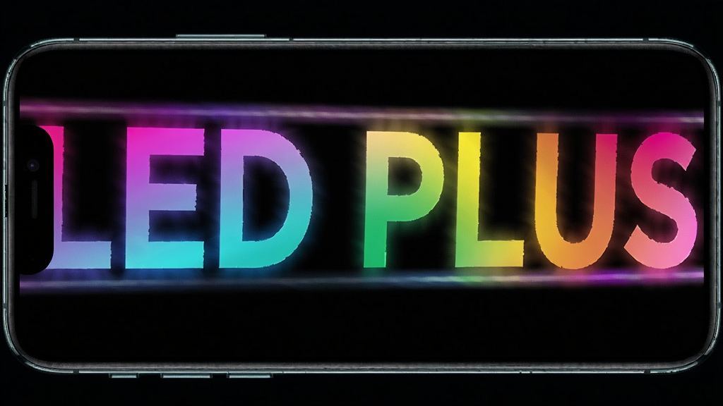 һ��չʾLED PLUS����ȫ����������Ч����ͼƬ���ֻ���ţ���Ļ��ʾ�޴�ġ�LED PLUS����ɫ���������ں�ɫ�����Ϲ������������ֻ���Ļ��д�������������Ű�����ǿ�������������޺�У�ϸ���й�����β�����ʸ��壬�ɾ����޶���Ԫ��