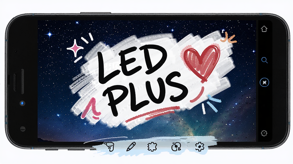 һ��չʾLED PLUS�ֻ�Ϳѻ���ܵ�ʾ��ͼ���ֻ���Ļ������д�ġ�LED PLUS�������Ͱ���ͼ�����������û��Զ�����ǿ�ͼƬ���������ֻ���Ļ���ݣ�����չʾ�༭���棬�Ű��й�����ͼ�꣬�����ô��⣬ϸ���бʴ��ۼ��������������ɾ����޶���Ԫ��