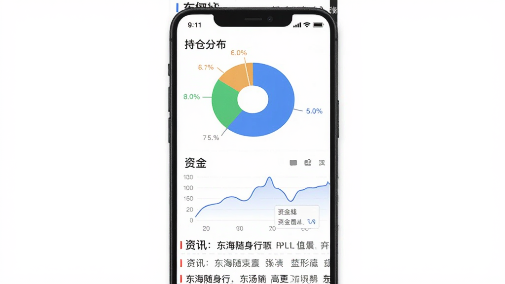 ����������App���˻�����ҳ�棬�ֻ���Ļ��ʾһ����״ͼչʾ�ֲֲַ����·����ʽ����ߺ���Ѷ�����б���������רҵ���࣬����Ϊ��ɫ�����������ɾ��޶���Ԫ��