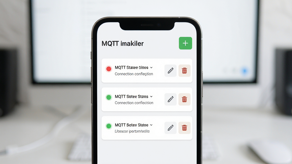 һ��չʾMQTT�������������ù��������ͼƬ���������ֻ���Ļ��ʾ�ű�������������б���ÿ����������в�ɫԲ���ʶ״̬���Ҳ��б༭��ɾ����ť���������������õļӺŰ�ť������Ϊǳɫ��Ƭʽ���֣���������������Լ�ִ������ʸɾ��޶���Ԫ��