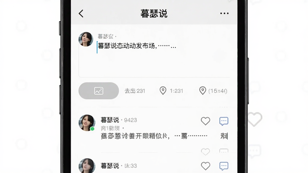 һ��չʾ��ĺɪ˵��Ӧ���ڶ�̬���������ͼƬ���������ֻ���Ļ��ʾ��������������������ͼƬ�ϴ���ť��λ�ñ�ǩ���·����ѷ����Ķ�̬�б��������û�ͷ���������ݺ͵�������ͼ�꣬������ִ������ʸɾ��޶���Ԫ��