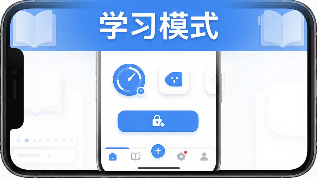 ѧϰģʽApp������ȫòչʾ��������ʾ��ѧϰģʽ���ĸ����֣��м���רע��ʱ����������Ӧ��ͼ���������ť���ײ����������������岼�ּ�࣬������ɫ������ִ���ƽ��ϸ��Բ�󣬻��ʸɾ��޶���Ԫ�ء�