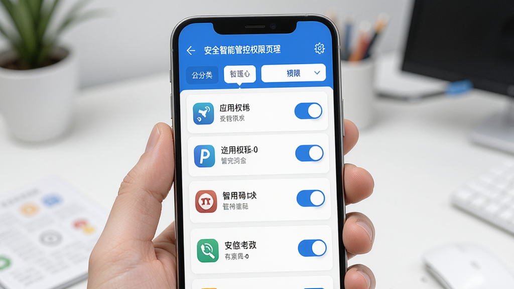 ��ȫ���ܹܿ�Ȩ�޹���ҳ�棬�ֻ���ĻչʾӦ��Ȩ���б���ÿ��Ӧ���Ա���Ȩ�޿��ذ�ť�������з���ɸѡ��ǩ����������ֱ�ۣ�������ɫ��ͼ���࣬�����ɾ������ʸ����޶���Ԫ��