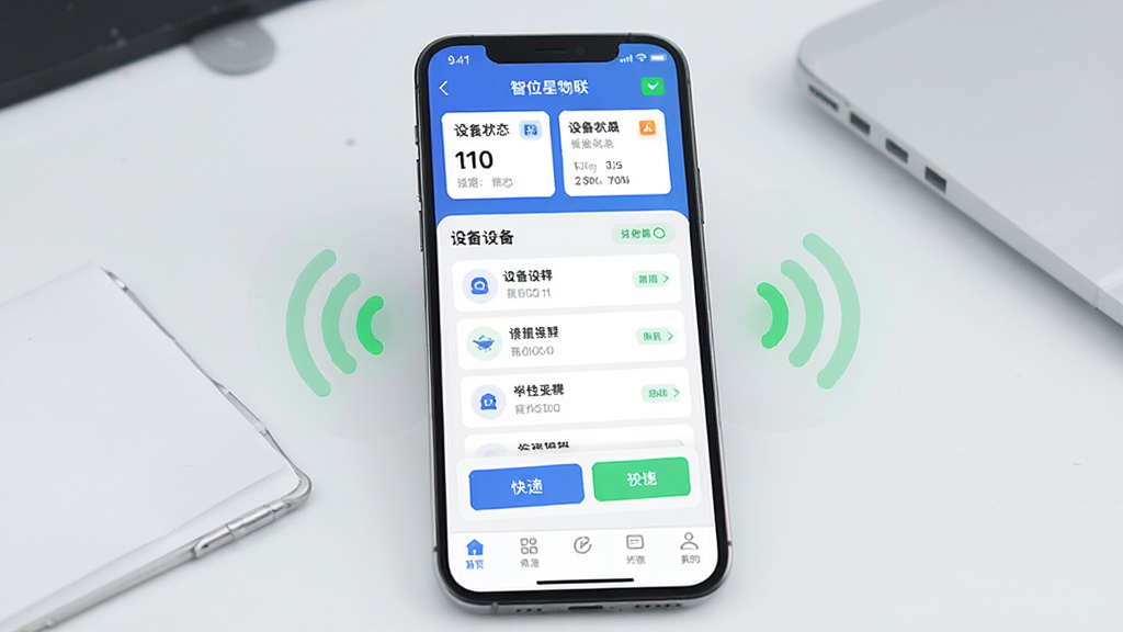 һ��չʾ��λ������App����ȫò�ĳ���ͼ���������ֻ���Ļ��ʾ��λ�������������棬���沼�ּ���������������豸״̬��Ƭ���м����豸�б��Ϳ�ݿ��ư�ť���ײ��ǵ��������Ű����룬����ִ��Ƽ��У�ϸ���ϴ������ӳɹ�����ɫָʾ�ƺ��źŲ��ƣ����ʸɾ����޶���Ԫ��