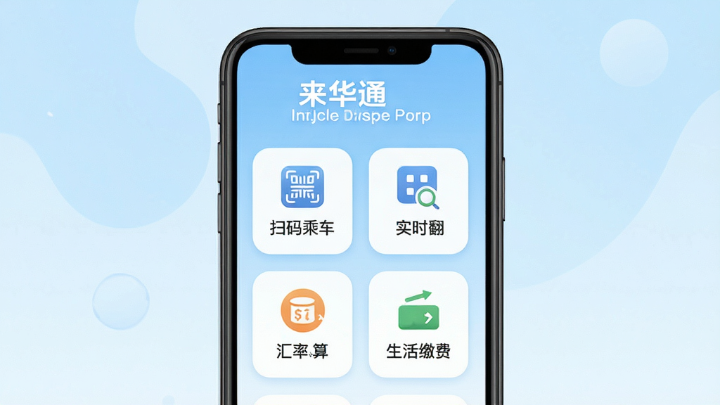 ����ͨApp������ȫòչʾ������������һ�������ֻ�����Ļ��ʾ����ͨApp��ҳ�������С�����ͨ�����ĺ�Ӣ�����ƣ���ҳ��������������ɨ��˳���ʵʱ���롢���ʻ��㡢����ɷ��ĸ���ͼ�갴ť�������ǵ���ɫ���䣬������ִ���ƽ����ͼ��Բ���������������ʸɾ����޶���Ԫ�أ�����ɫ����ˬ���ʺ��⼮��ʿʹ�ó���