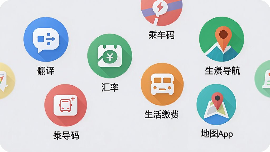 ����ͨApp����ͼ�꼯��չʾ��������Ʈ���Ŷ��Բ��ͼ�꣬�ֱ�������롢���ʡ��˳��롢����ɷѡ���ͼ������ͼ���·��ж�Ӧ�����ĺ�Ӣ�ı�ǩ����������͵�ǳ��ɫ�����ͳһΪ��ƽ����ƣ�ɫ�����������ִ������£����ʸɾ����޶���Ԫ��