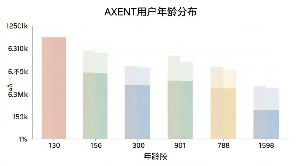 一张展示AXENT用户年龄分布的柱状图图片,图表标题为“AXENT用户年龄分布”,横轴为年龄段,纵轴为百分比,柱状图颜色柔和,背景干净,风格简洁商务,画质清晰,无多余元素。