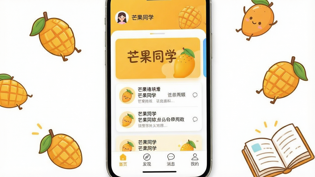 һ���ֻ���Ļ��ͼ�����������ǡ�â��ͬѧ��App�������棬������Ƽ�����£���â���ƺͰ�ɫΪ��ɫ����������ʾ�û�ͷ����ǳƣ��м��Ƕ�̬��Ϣ����Ƭ���ײ��С���ҳ���������֡�������Ϣ�������ҵġ��ĸ�����ͼ�꣬��Χɢ���ż�����ͨ����â�����鱾Ԫ�أ���������ů�����á��ɾ��������������޶���Ԫ��