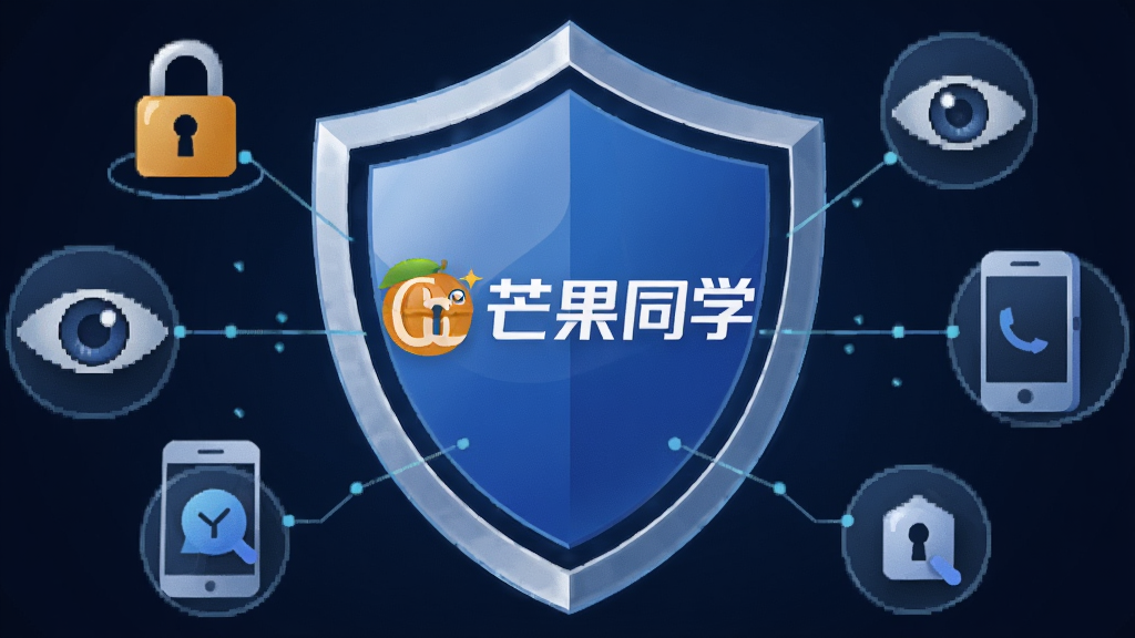 һ����Ϣͼ���廭��չʾһ��������״��ͼ�꣬�����м��ǡ�â��ͬѧ����Logo����Χ�����������۾����ֻ���ͼ�꣬������˽�������ܣ�����Ϊ����ɫ�����Ƽ���ʮ�㣬ϸ�����������ʸɾ�