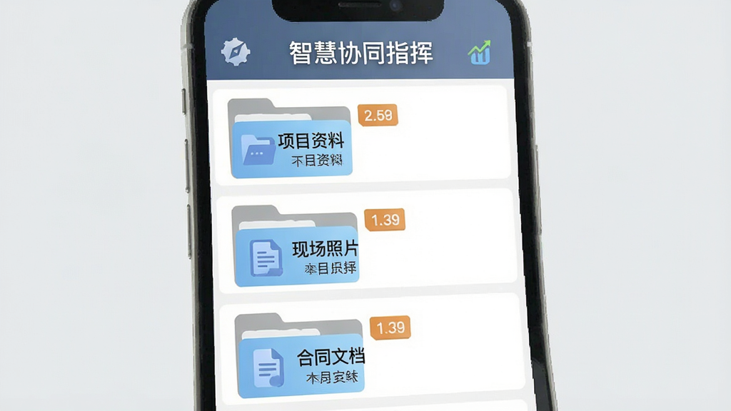 智慧协同指挥文件管理界面,手机屏幕显示文件夹列表,文件夹名称包括