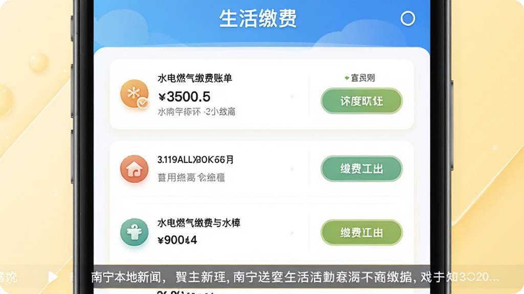 ��������App����ɷѽ��棬����Ϊ�ֻ���Ļ��ʾˮ��ȼ���ɷ��˵��б����Ű�������ÿ���˵��н��ͽɷѰ�ť�������ܰ�����ϸ��ͼ�꾫�£����ʸ��壬����Ϊ����ɫ���䣬��Ļ�·�����Ѷ��������ʾ�����������ţ��޶���Ԫ��