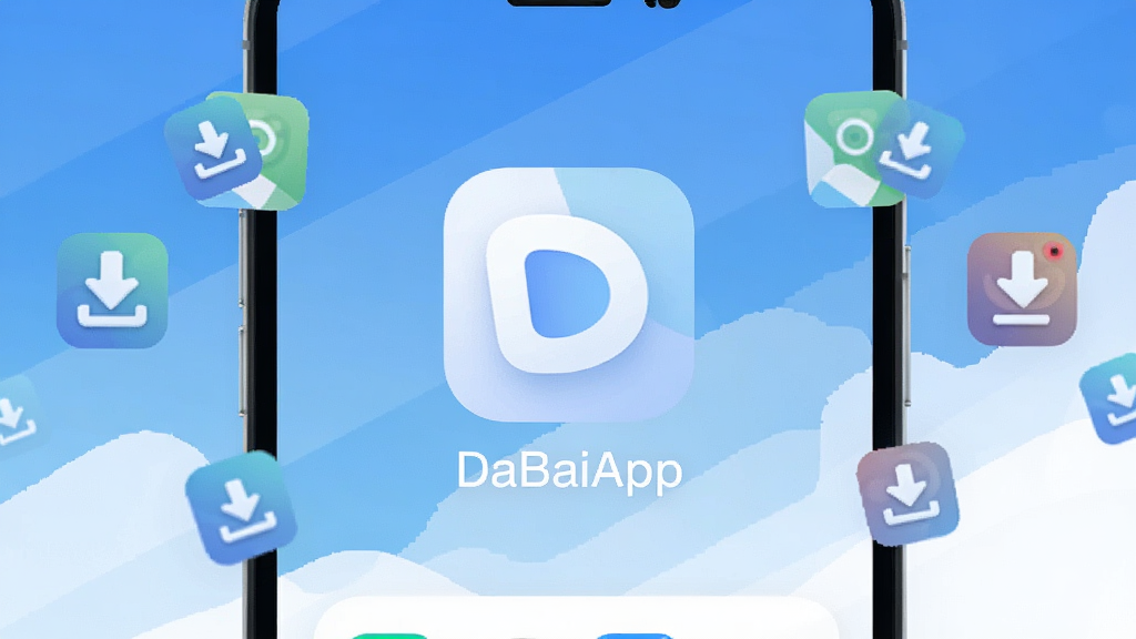 һ��չʾDaBaiApp��������ֻ���ͼ���廭������������DaBaiAppӦ��ͼ������ơ�DaBaiApp������Χ�����Ÿ���Ӧ��ͼ������ؼ�ͷԪ�أ�����Ϊ��ˬ�����׽���ɫ�������ּ�����ˣ�����ִ���ƽ����ϸ��Բ�󣬻��ʸɾ��������޶���Ԫ��