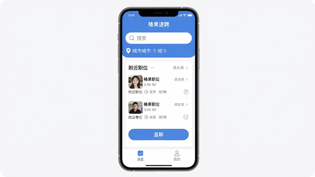�ֻ���Ļ����չʾ������λ���ǡ�黹���Ƹ��App�������棬�Ϸ���������ͳ��ж�λ���м�ͻ��չʾ������ְλ���б��͡�ֱ�ġ���ť���·�����Ϣ���ҵı�ǩ���������ɾ����࣬����ִ���ƽ�����������޶���Ԫ��