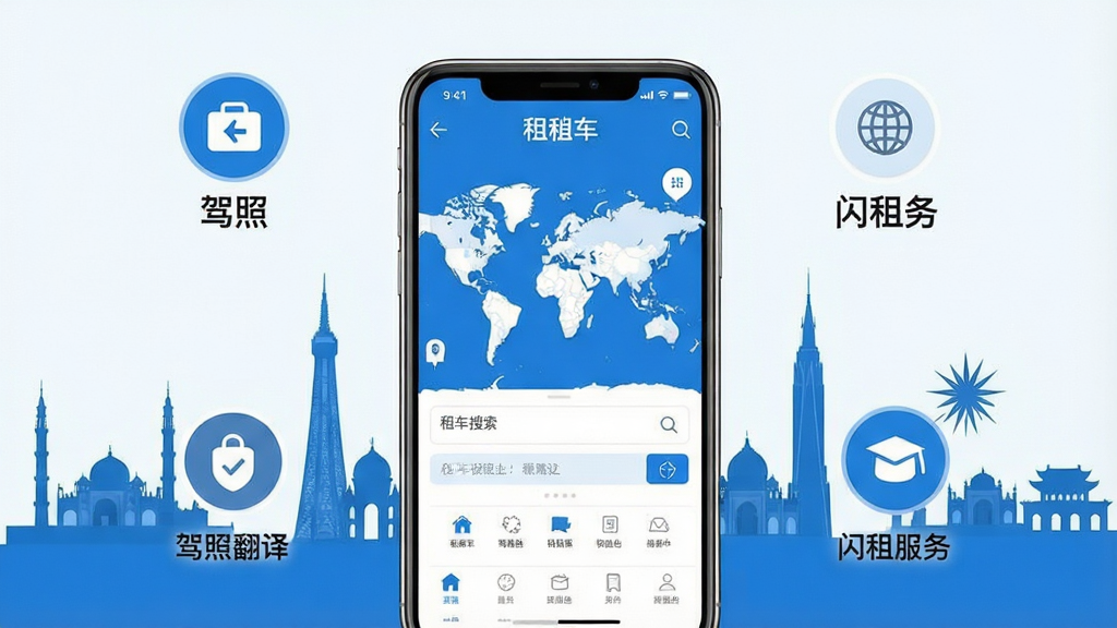 һ��չʾ���⳵App���Ĺ��ܵ��ֻ�����ϳ�ͼ���������������⳵App��ҳ����ʾȫ���ͼ���⳵��������Χ���������ĵ��������շ��롢���ձ��ϡ���������ͼ�꣬������������������ر��Ӱ������ִ���ƽ��ɫ��������Ϊ����ϸ�����������ʸɾ����޶���Ԫ��