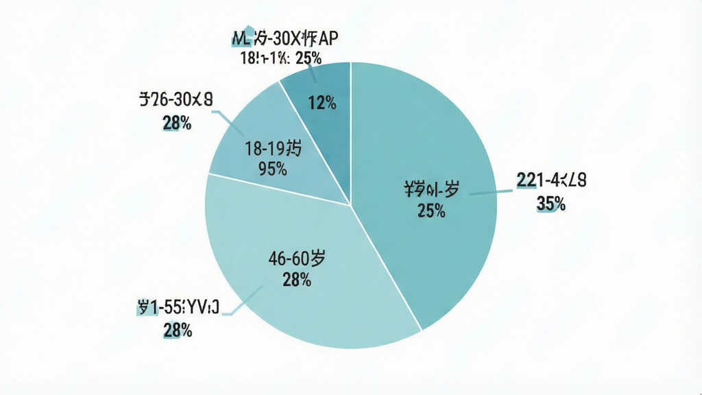 һ��չʾ��ͬ������û�ʹ�ý�����ѶAPP����������ͼ��������������һ����״ͼ����ʾ18-30��ռ��25%��31-45��ռ��35%��46-60��ռ��28%��60������ռ��12%��ͼ����ɫ��ͣ�����ɫϵΪ���������ɾ���࣬���ݱ�ǩ�����ɼ����������ִ���ƽ�����ʸɾ����޶���Ԫ�ء�
