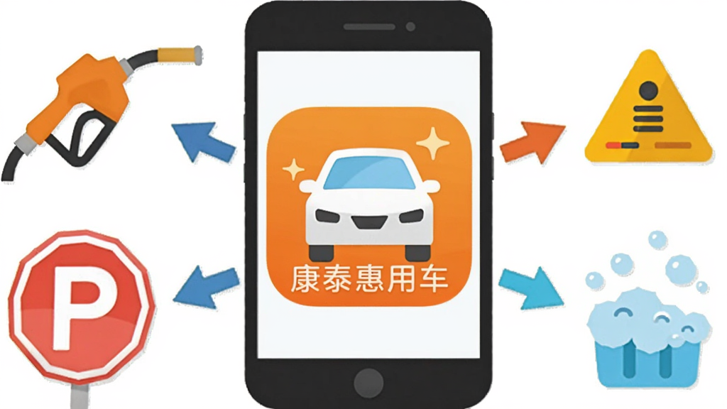 һ�ű�ƽ�����Ĳ廭�����������ǡ���̩���ó���App��ͼ�꣬��Χ�����ż���ǹ��ͣ����־��Υ��֪ͨ��ϴ����ĭ�ȿ�ͨͼ�꣬�ü�ͷָ���ֻ���Ļ������һվʽ�ۺϵĸ��ɫ�����죬�����ɾ��������������޶���Ԫ��