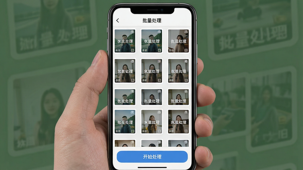 һ���ֻ���Ļ��չʾͼ��չʾ�߿�ˮӡ����App�������������棬��Ļ����ʾ�Ŷ�����Ƭ������ͼ��ÿ����Ƭ���Ѿ�������ͳһ�İ�ɫ�߿��ˮӡ�������С������������ı��⣬�ײ��С���ʼ�������İ�ť��������App���棬����������״���Ű����룬�����Ч�ʹ��߷��ϸ����Ҫ���ֳ����������ı���ԣ����ʸ��壬����ɾ����޶���Ԫ�ء�
