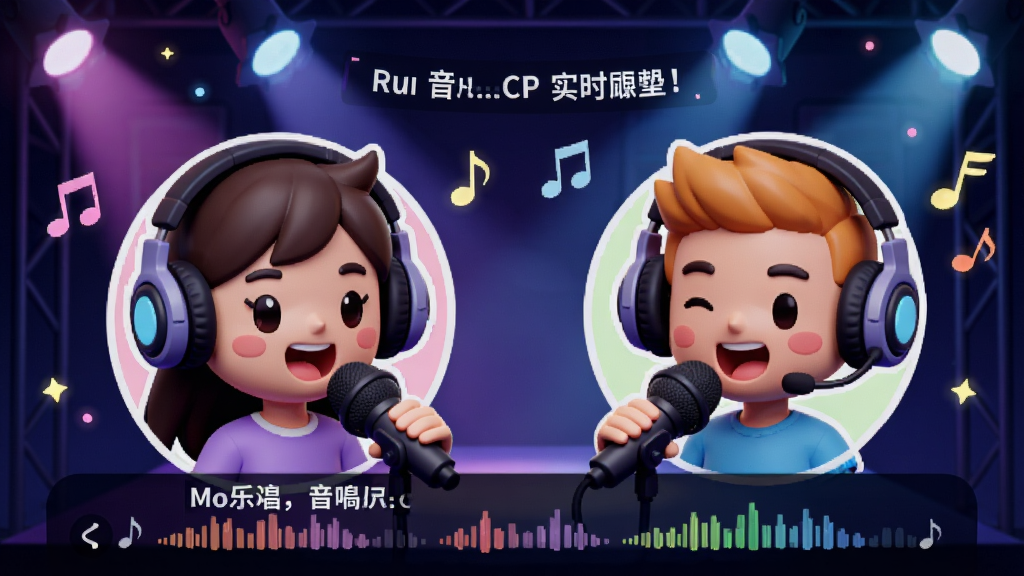 һ��չʾ����CPʵʱ�ϳ����ܵ�ͼƬ��������һ����������ַ�����棬������ͨ����ͷ����Ŷ������ڶ�����˷糪�裬��Ļ����ʾ��ʺ�����������������̨�ƹ�Ч���������ö��У�ϸ����������Ʈ�������ʸɾ����޶���Ԫ�ء�