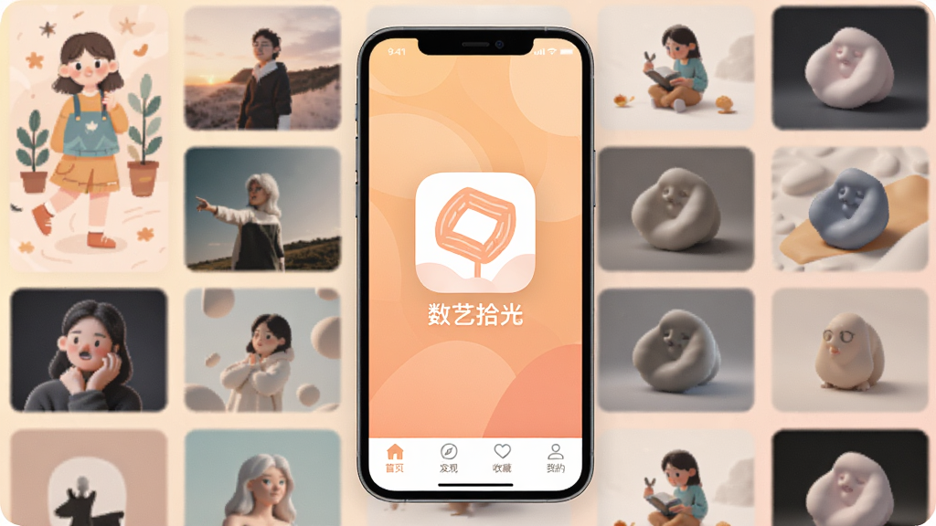 ����ʰ��App������ȫòչʾ���ֻ���Ļ������ʾ����ʰ��Ӧ��ͼ������ƣ���������͵�������������ƴ��ǽ�������廭����Ӱ��3D��Ⱦ�ȶ��ַ����Ʒ����ͼ������ײ�����ҳ�����֡��ղء��ҵ��ĸ�������ť������ɫ����ů��ͣ���ƽ����Ʒ�񣬻���ɾ����࣬�߻��ʣ��޶���Ԫ��