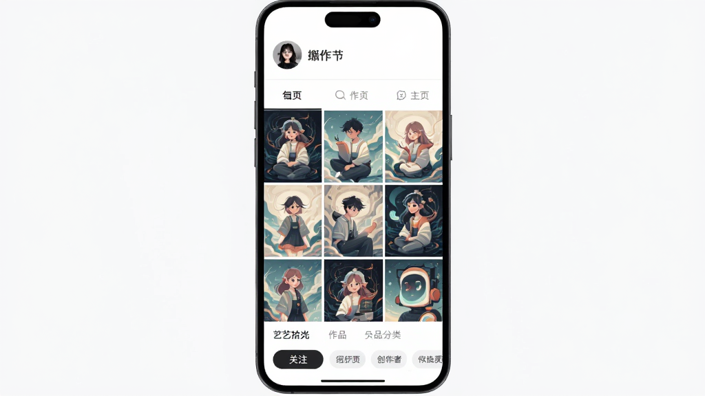 ����ʰ�ⴴ���߸�����ҳ���棬�ֻ���Ļ�Ϸ���ʾ������ͷ����ǳƣ��·��ǾŹ�����Ʒչʾǽ������������ͳһ�����ֲ廭���ײ��й�ע��ť����Ʒ�����ǩ����������ˬ����ɫΪ��ɫ������ǳ��ɫ�ָ��ߣ��Ű����룬�߻��ʣ��޶���Ԫ��