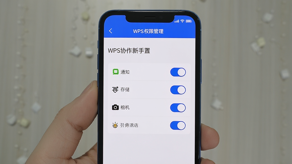 WPSЭ�� �������ý��棬�ֻ���Ļ��ʾȨ�޹���ҳ�棬��֪ͨ���洢������ȿ��ذ�ť���������࣬������ɫ����������