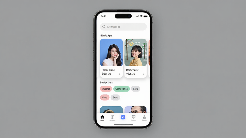 ���App�����棬����Ϊ�ֻ���Ļչʾ������Ϊ����״̬�������������м���ʾ�Ƽ����ӿ�Ƭ����Ȥ��ǩ���ײ�Ϊ���������Ű��࣬���Ϊ�ִ���ƽ����ϸ��Ϊ��͵�Բ��������Ӱ�����ʸ��壬�ɾ����޶���Ԫ��