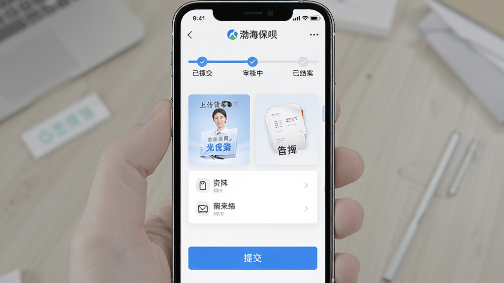 һ�Ų�������App�������ҳ����ֻ���ͼ����������������������棬�����Ϸ��ǽ�������ʾ���ύ������С��ѽ᰸�����׶Σ��м����ϴ����ϵĿ�Ƭ�����·����ύ��ť�������רҵ��������ɫ��ϸ�����������ʸɾ��޶���Ԫ�ء�