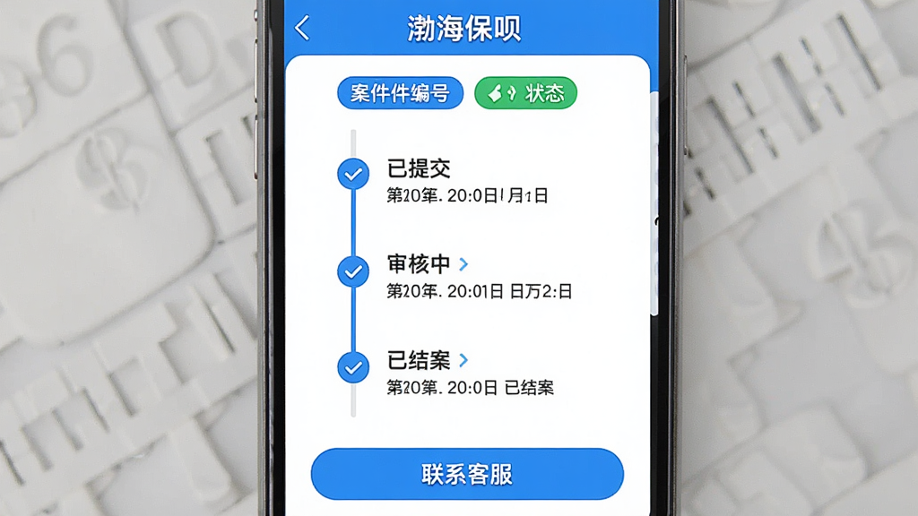 һ�Ų�������App������Ȳ�ѯҳ����ֻ���ͼ�������ǽ���ʱ������棬�����Ϸ��ǰ�����ź�״̬��ǩ���м䴹ֱ���������ύ������С��ѽ᰸�����ڵ㣬ÿ���ڵ���ʱ���˵�����֣��·�����ϵ�ͷ���ť���������ֱ�ۣ�������ɫ��ϸ�ڹ��������ʸɾ��޶���Ԫ�ء�