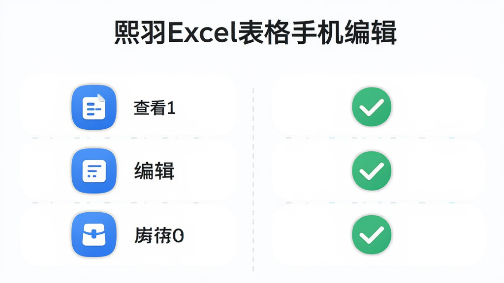 �����ǡ�����Excel�����ֻ��༭���Ĺ��ܶԱ�չʾͼ������������г��鿴���༭������Ⱥ��Ĺ���ͼ�ꡢ�Ҳ��öԹ������֧�ֵĹ��ܣ��Ű������������ڻ������Ϸ����У�����Ǽ����Ϣͼ�����ϸ����ͼ��Բ��ɫ��������Ϊ�������ʸɾ������޶���Ԫ�ء�