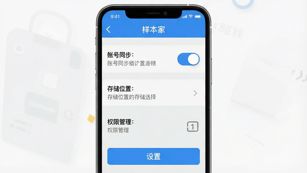 һ���ֻ���Ļ��ͼ��չʾ�������ҡ�App������ҳ�棬���������˺�ͬ�����ء��洢λ��ѡ��Ȩ�޹�����ڣ����涥����ʾ�������ҡ�����������Ϊǳ��ɫ����ťΪ��ɫ������˵���������������࣬���ʸɾ��޶���Ԫ��