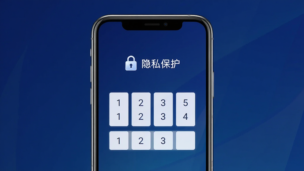 һ�š����ס�APP��˽��������ʾ��ͼ������������һ���ֻ�����Ļ����ʾһ����λ��������������棬����������ɫ���䣬������Ϸ���һ��С��ͼ�꣬�Ա����ֱ�ע����˽��������������ȫ��࣬���ʸɾ����޶���Ԫ�ء�