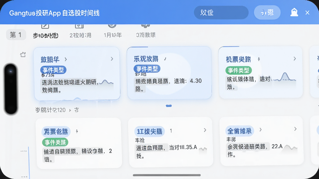 GangtiseͶ��App��ѡ��ʱ���߽��棬��Ļչʾ��ʱ�����еĶ�̬��Ƭ����Ƭ���й�Ʊ���ơ��¼����ͱ�ǩ�ͼ�Ҫ���ݣ���ɫ�����׻�Ϊ�������������������ˬ�����ʸɾ�