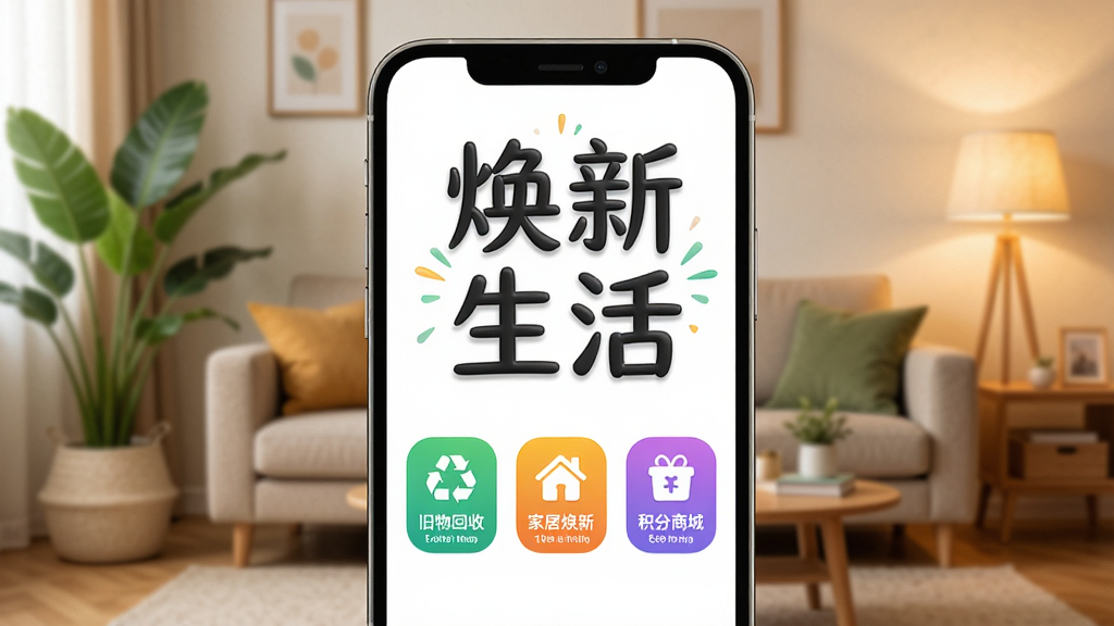 ��������App������չʾ���ֻ���Ļ������ʾ����������ĸ����֣��·������ž�����ա��Ҿӻ��¡������̳�������ɫͼ�갴ť����������ܰ�ľӼҿ�������������ֲ��ůɫ�ƹ⣬���������¼�Լ�����ʸɾ��������޶���Ԫ��
