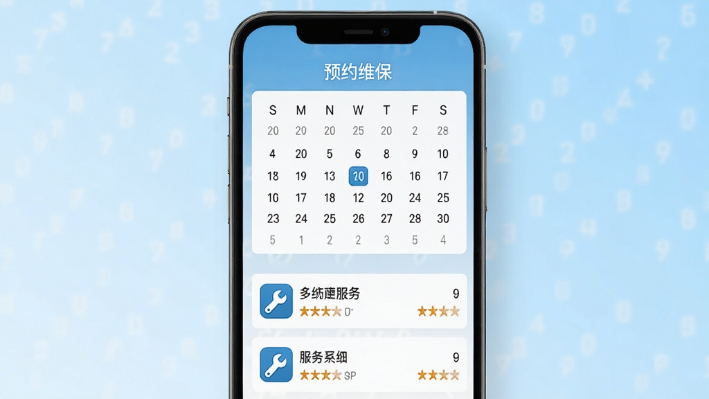 ��������AppԤԼά��ҳ���ͼ���չʾ���ֻ���Ļ��ʾ����ѡ����棬�·��г����������ŵ��б���ÿ���ŵ��о�������֣�ҳ�涥���С�ԤԼά�������⣬����Ϊǳ��ɫ���䣬��������࣬ϸ�����ŵ�ͼ��ΪС������״�����ʸɾ��޶���Ԫ�أ����������ɼ���������������