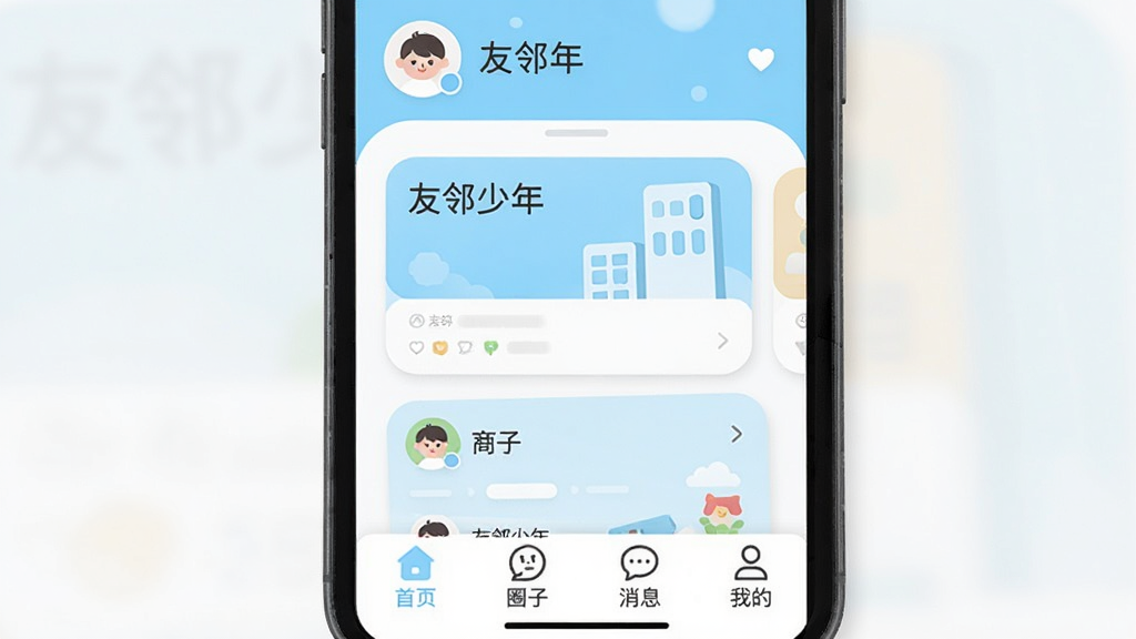 �ֻ���Ļ��ʾ���������ꡱApp�����棬���沼���������������û�ͷ����ǳƣ��м��Ƕ�̬��Ƭ�����ײ��С���ҳ������Ȧ�ӡ�������Ϣ�������ҵġ��ĸ�ͼ�꣬��ɫ���»��ã���ǳ���Ͱ�ɫΪ��������ƽ����ϸ��Բ�󣬻��ʸɾ����޶���Ԫ��
