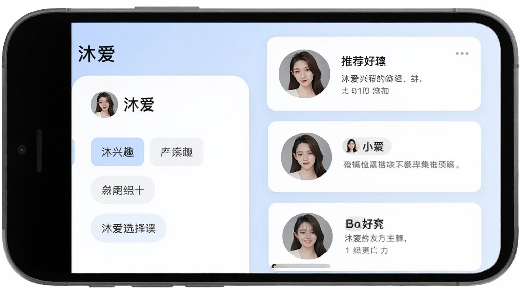 �尮Appƥ����棬�ֻ���Ļ��ʾ���尮��ƥ��ҳ�棬������û���Ȥ��ǩѡ�������Ҳ����Ƽ����ѿ�Ƭ�б�����Ƭ����ͷ��ͼ�Ҫ���ܣ�����Ϊ����ɫ����������������ִ���ƽ�����ʸɾ��޶���Ԫ��