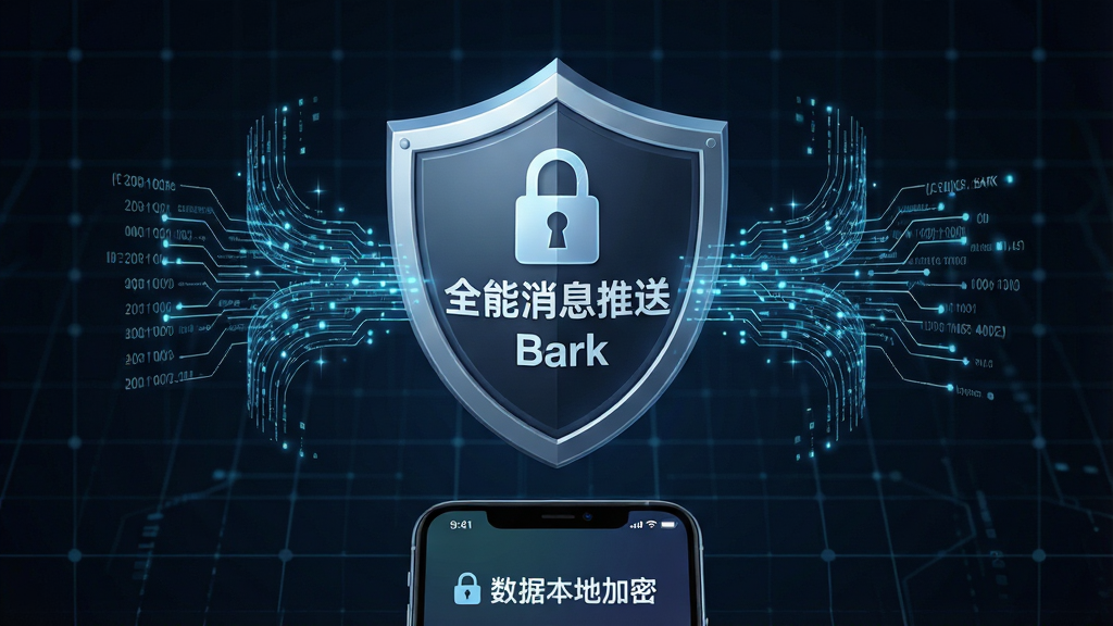 һ��չʾȫ����Ϣ����Bark��˽�������ܵ�AI��ͼ������������һ�������Ķ���ͼ�꣬������д�š�ȫ����Ϣ����Bark����������Χ�����������������������������赲���⣬��������ɫ�Ƽ����񣬶����·���һ���ֻ���ʾ�����ݱ��ؼ��ܡ����������ֶԳ�ʽ��ͼ�����ȫ���صĿƼ��У�ϸ�����������ʸɾ����޶���Ԫ��