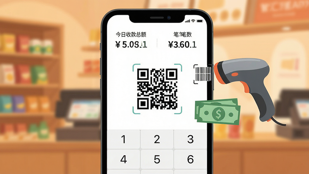 һ��չʾ�ǻ�����APP���������ͼƬ�������������ֻ���Ļ��д����Ļ����ʾ���տ��ά������ּ��̣��Ϸ��н����տ��ܶ�ͱ�������Ŀ���֣��Ա���ɨ��ǹ��ֽ�ҵı�ƽ�廭Ԫ�ء�������ůɫ���ĵ��̻����黯������ִ���ƽ�����ʸɾ����޶���Ԫ�ء�