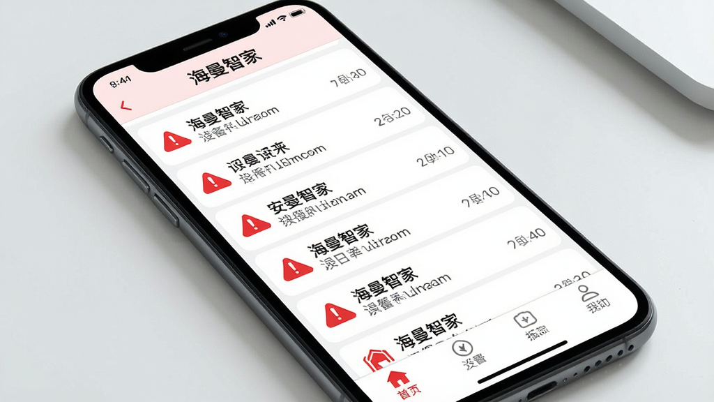 һ��չʾ�����Ǽ�App��Ϣ֪ͨ������ֻ���ͼ���ͼƬ���������ֻ���Ļ��ʾ��������������Ϣ�б���ÿ����Ϣ���к�ɫ��ʾͼ�ꡢ�豸���ƺʹ���ʱ�䣬�����С������Ǽҡ����������ײ�����������������ɫ�԰�ɫ���������ɫǿ��ɫ���Ű����룬����ִ���࣬���ʸ��壬ͼƬ�д��С������Ǽҡ�����