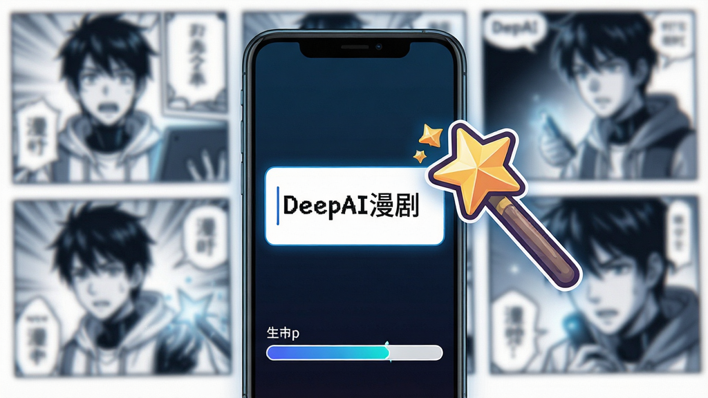 һ��չʾDeepAI����һ��������Ƶ���ܵ�ͼƬ������������һ���ֻ���Ļ����Ļ����ʾ���������д�š�DeepAI���硱�����֣��Ա���һ������ħ����ͼ�꣬��Ļ�·��������еĽ�������������ģ���������־��������Ƽ��У���������