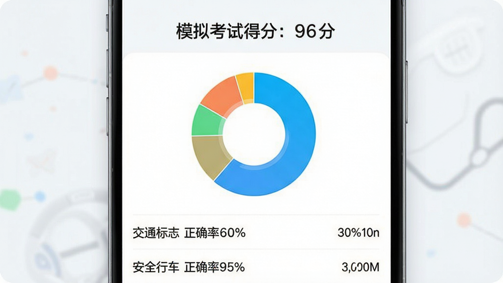 ���տ�Ŀһ����App�ĳɼ���������ҳ�棬������ʾ��ģ�⿼�Ե÷֣�96�֡����·��б�״ͼչʾ���½���ȷ�ʣ��ײ��б���ʾ����ͨ��־ ��ȷ��60%������ȫ�г� ��ȷ��95%��������Ϊǳɫ���⣬ͼ����ɫ����������ִ������ʸɾ�