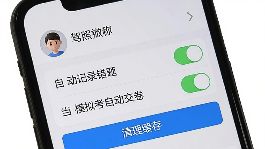 �ֻ���Ļ��ʾ���տ�Ŀһ����App������ҳ�棬�б��С��Զ���¼���⡱���ء���ģ�⿼�Զ����������ء����������桱��ť���������û�ͷ����ǳƣ�����Ϊǳ��ɫ������࣬���ʸɾ��޶���Ԫ��